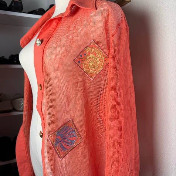 Peter Popovitch Vintage 80’s Orange Long Sleeve Beachy Button Up Shirt Size L - Picture 3 of 15